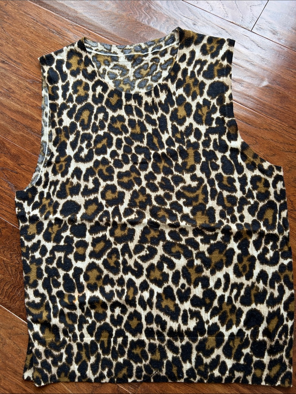 J. Crew Leopard Print Sleeveless Vest- Black, Brown & Cream XL 100% merino wool
